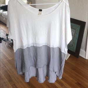 Free People White and Gray Tee